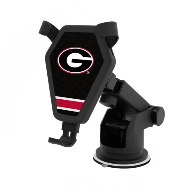 A Georgia Bulldogs SOLID WORDMARK BLUETOOTH SPEAKER with a suction cup base, featuring a prominent logo with a red and white stripe.
