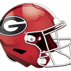 A red university of georgia football helmet with a white 'g' logo on the side, shown against a white background.