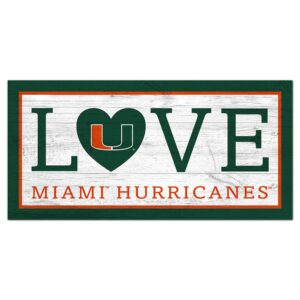 Decorative sign featuring the word "love" with the University of Miami Love 6x12 Sign in green, orange, and white colors.