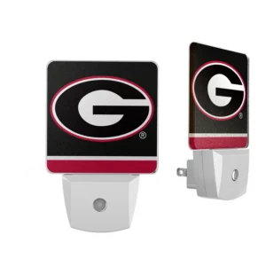 Two Georgia Bulldogs Solid Wordmark Bluetooth Speakers, one facing front and the other angled to show the plug, both with motion sensors.