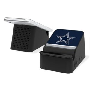 A dallas cowboys branded portable wireless over-ear bluetooth headphones with a flip-up top, displaying a blue star logo on a black base.