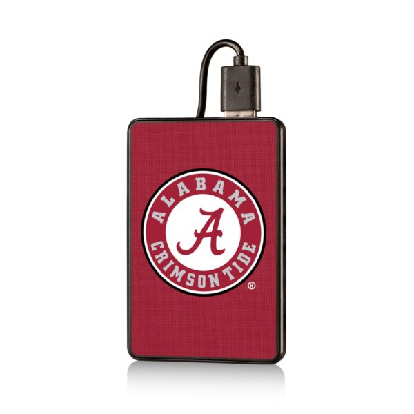 Bluetooth speaker with Alabama Crimson Tide logo on a red background, isolated on white.