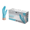 A case of AMMEX Blue Nitrile Exam Latex Free Disposable Gloves with an image of a hand wearing a glove on the side.