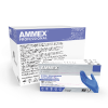 Two boxes of AMMEX Exam Blue Nitrile PF Disposable Gloves (Case of 1000), one open with a blue glove protruding.