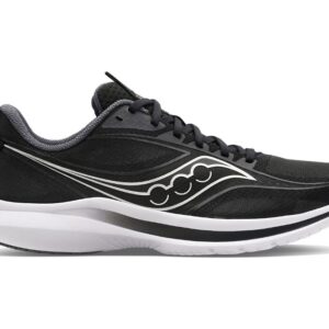 WOMEN'S KINVARA 13 Black-Silver running shoe with a distinctive curved logo on the side and a thick, cushioned sole.