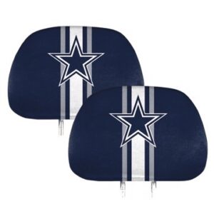 Two Dallas Cowboys Printed Headrest Covers featuring a white star within a grey and white stripe design.