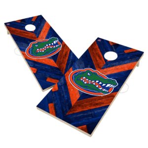 UNIVERSITY OF FLORIDA GATORS 2x4 Solid Wood Cornhole game boards set featuring blue and orange designs with large alligator mascots on each board.